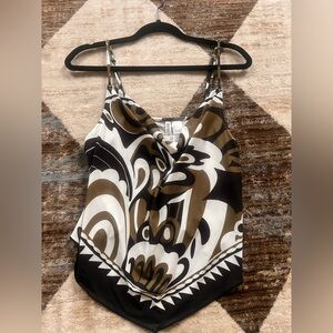 Satin Print Cowl Neck Camisole in Olive Green, Brown, Black & White